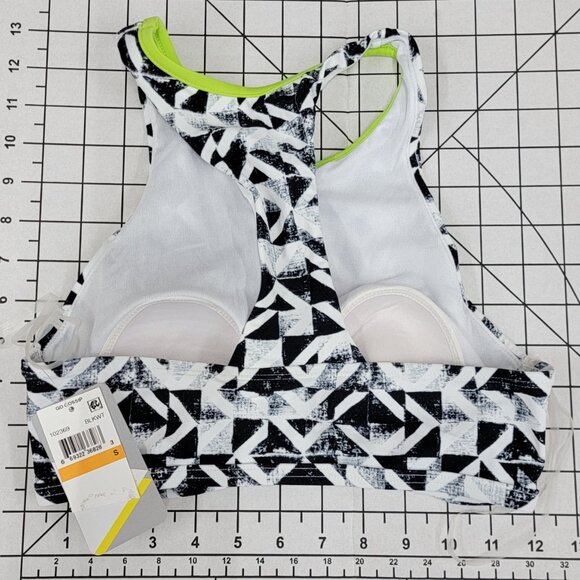 NWT GO GOSSIP Black & White Neon Geometric Maze Cut-Out Bikini Swim Top #86359 - Picture 4 of 5